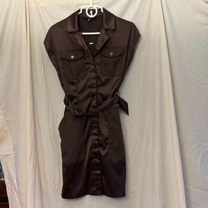 White House Black Market Satin Shirt Dress with Belt SP
